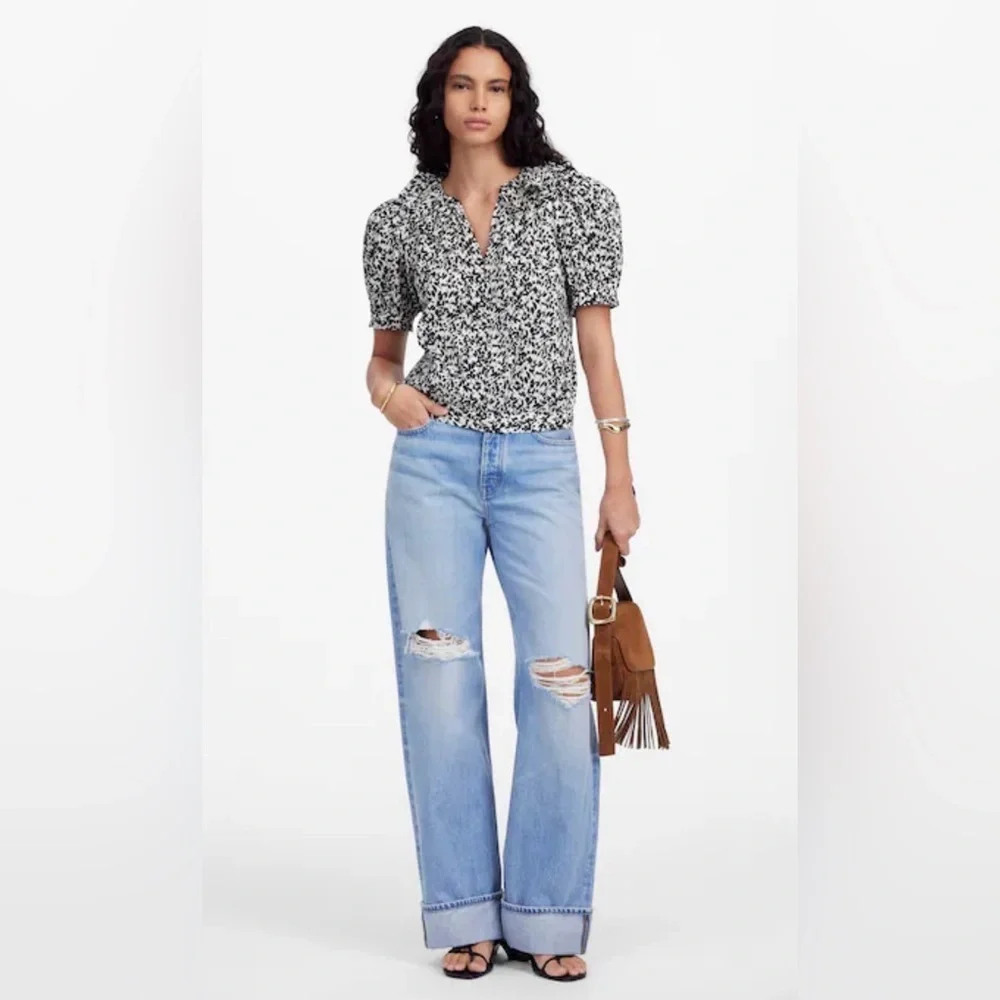 Madewell Ruffled Button-Front Top in Floral, Size S